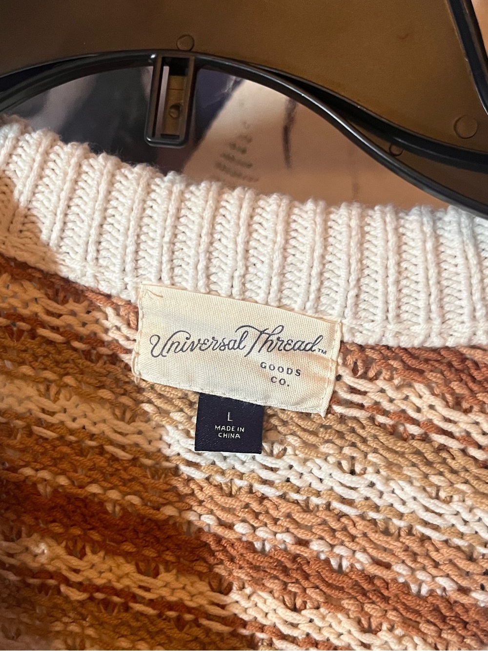 Universal Thread Brown Cream Striped Knit Sweater Women’s Large - Picture 3 of 4